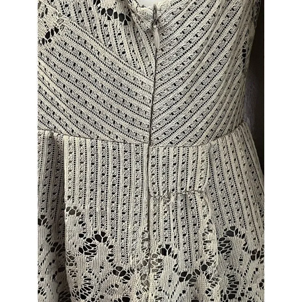 Free People Size 10 Taupe Rocco Open Back Lace Overlay Sleeveless Dress